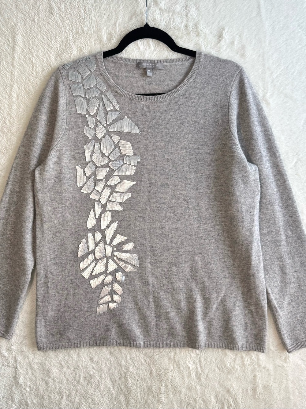Neiman Marcus The Cashmere Collection Sweater Women’s XL‎ Gray Sequin Minimalist